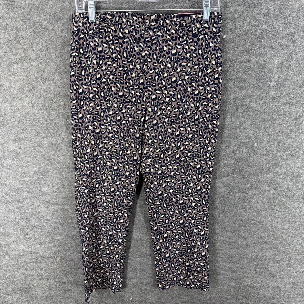 New Rafaella Pants Women 6 Gray Animal Print Capri MId Rise Flat Front Skinny